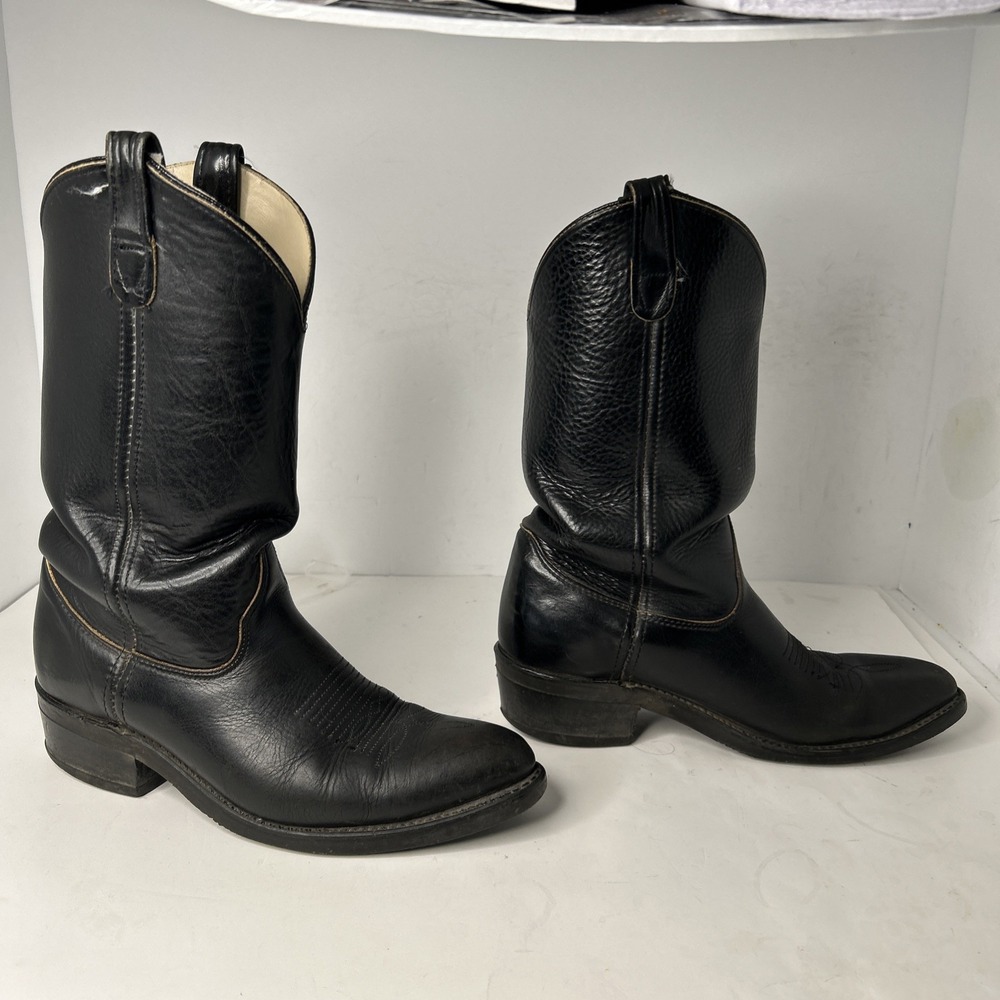 Double H Men's 12" Leather Western Boots # 3202 Size 8 2E. Black